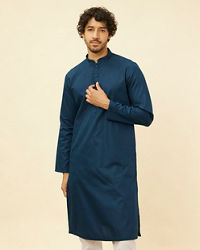 Manyavar Men Turquoise Blue Self Patterned Kurta Set