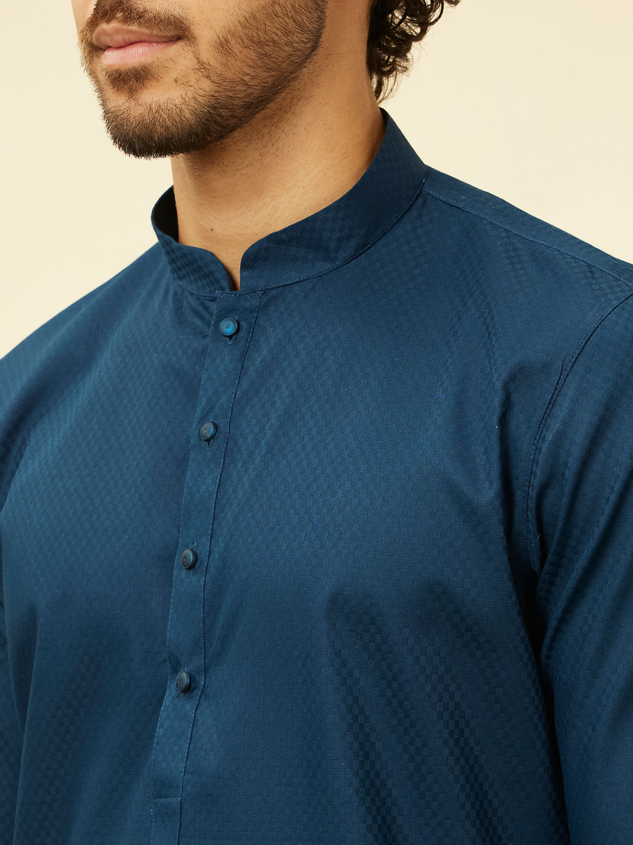 Manyavar Men Turquoise Blue Self Patterned Kurta Set