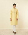 Manyavar Men Crayola Yellow Diamond Patterned Kurta Set