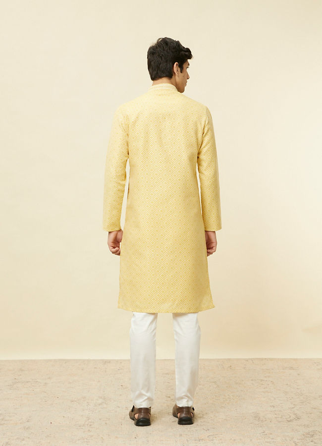 Manyavar Men Crayola Yellow Diamond Patterned Kurta Set