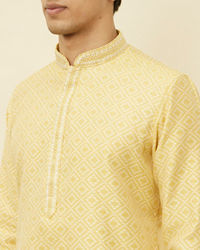 Manyavar Men Crayola Yellow Diamond Patterned Kurta Set