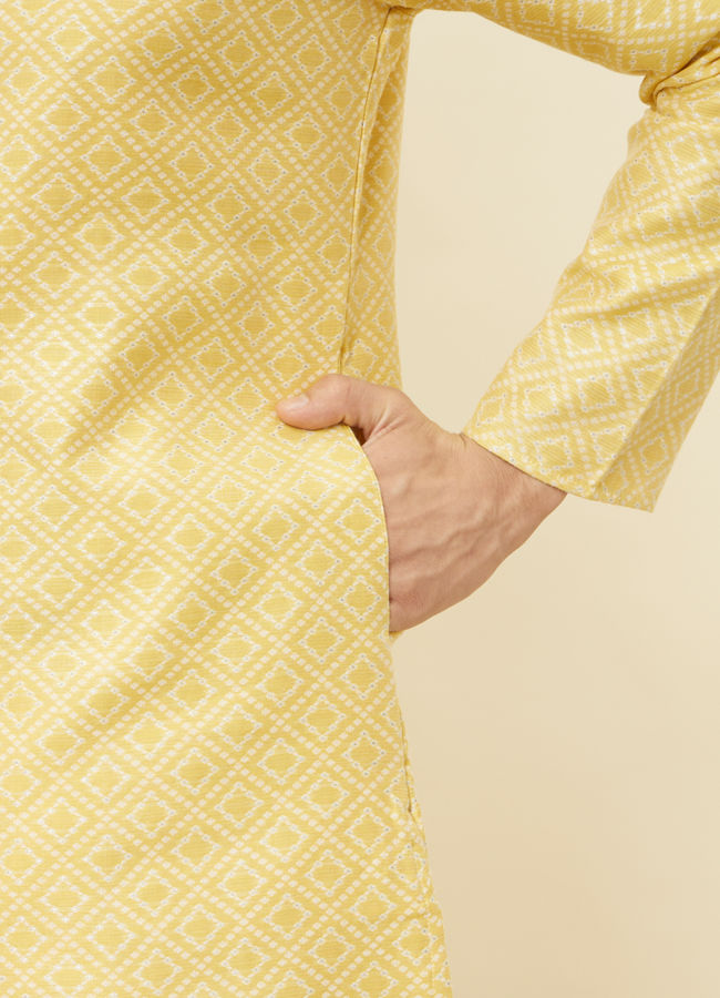 Manyavar Men Crayola Yellow Diamond Patterned Kurta Set