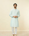 Manyavar Men Sky Blue Diamond Patterned Kurta Set