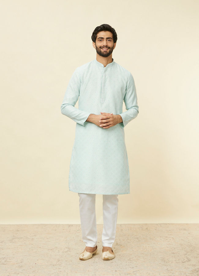 Manyavar Men Sky Blue Diamond Patterned Kurta Set