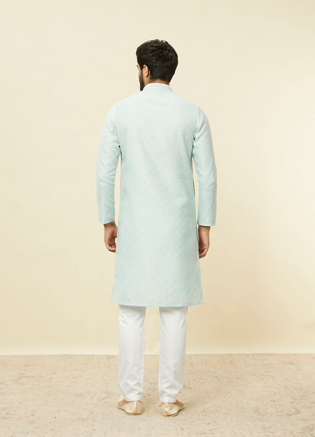 Manyavar Men Sky Blue Diamond Patterned Kurta Set