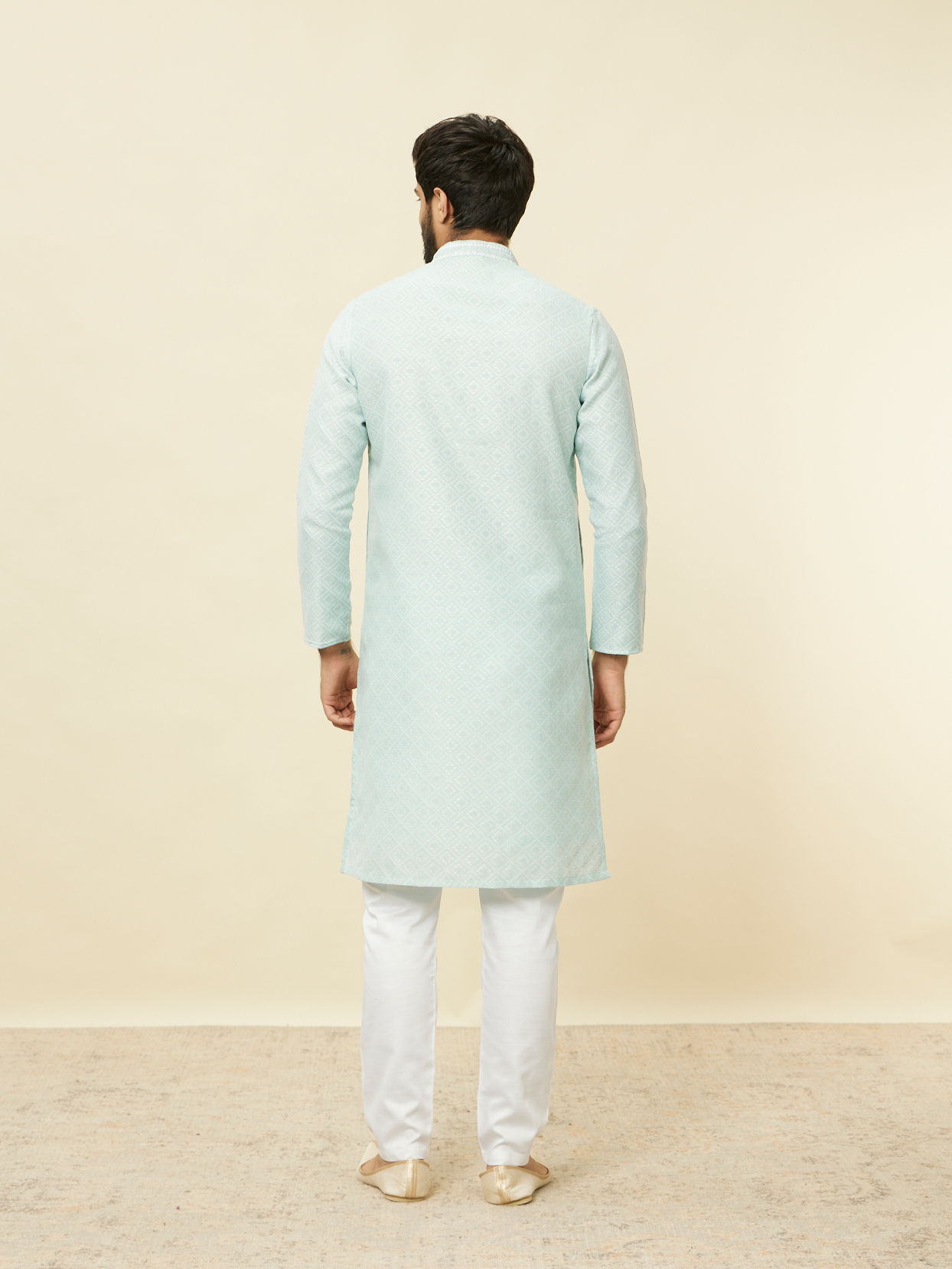 Manyavar Men Sky Blue Diamond Patterned Kurta Set