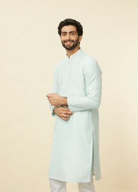 Manyavar Men Sky Blue Diamond Patterned Kurta Set