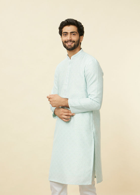 Manyavar Men Sky Blue Diamond Patterned Kurta Set