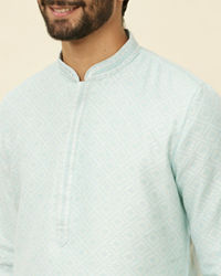 Manyavar Men Sky Blue Diamond Patterned Kurta Set