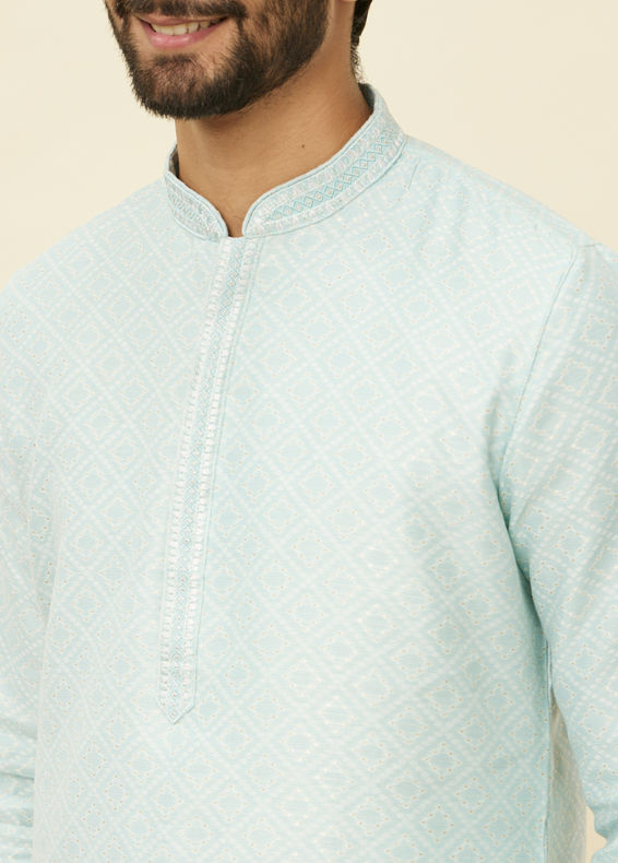 Manyavar Men Sky Blue Diamond Patterned Kurta Set