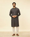 Manyavar Men Charcoal Black Imperial Printed Kurta Set image number 2