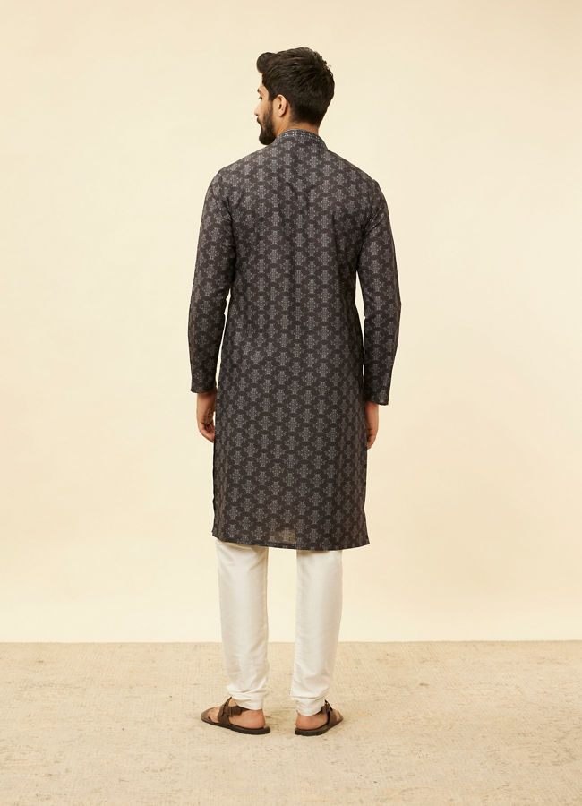 Manyavar Men Charcoal Black Imperial Printed Kurta Set