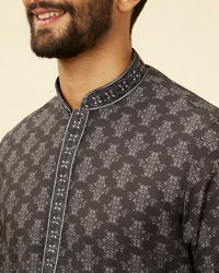 Manyavar Men Charcoal Black Imperial Printed Kurta Set