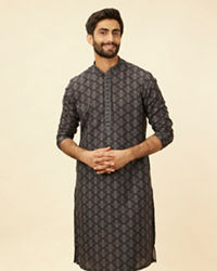 Manyavar Men Charcoal Black Imperial Printed Kurta Set