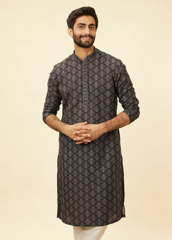 Manyavar Men Charcoal Black Imperial Printed Kurta Set