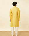 Manyavar Men Sunrise Yellow Hexagonal Mesh Printed Kurta Set