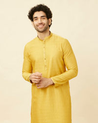 Manyavar Men Sunrise Yellow Hexagonal Mesh Printed Kurta Set