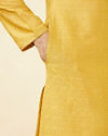 Manyavar Men Sunrise Yellow Hexagonal Mesh Printed Kurta Set