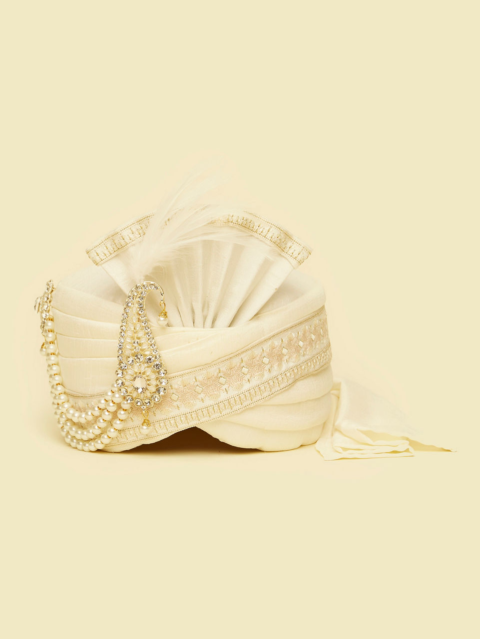 Manyavar Men Royal Cream Silk Safa