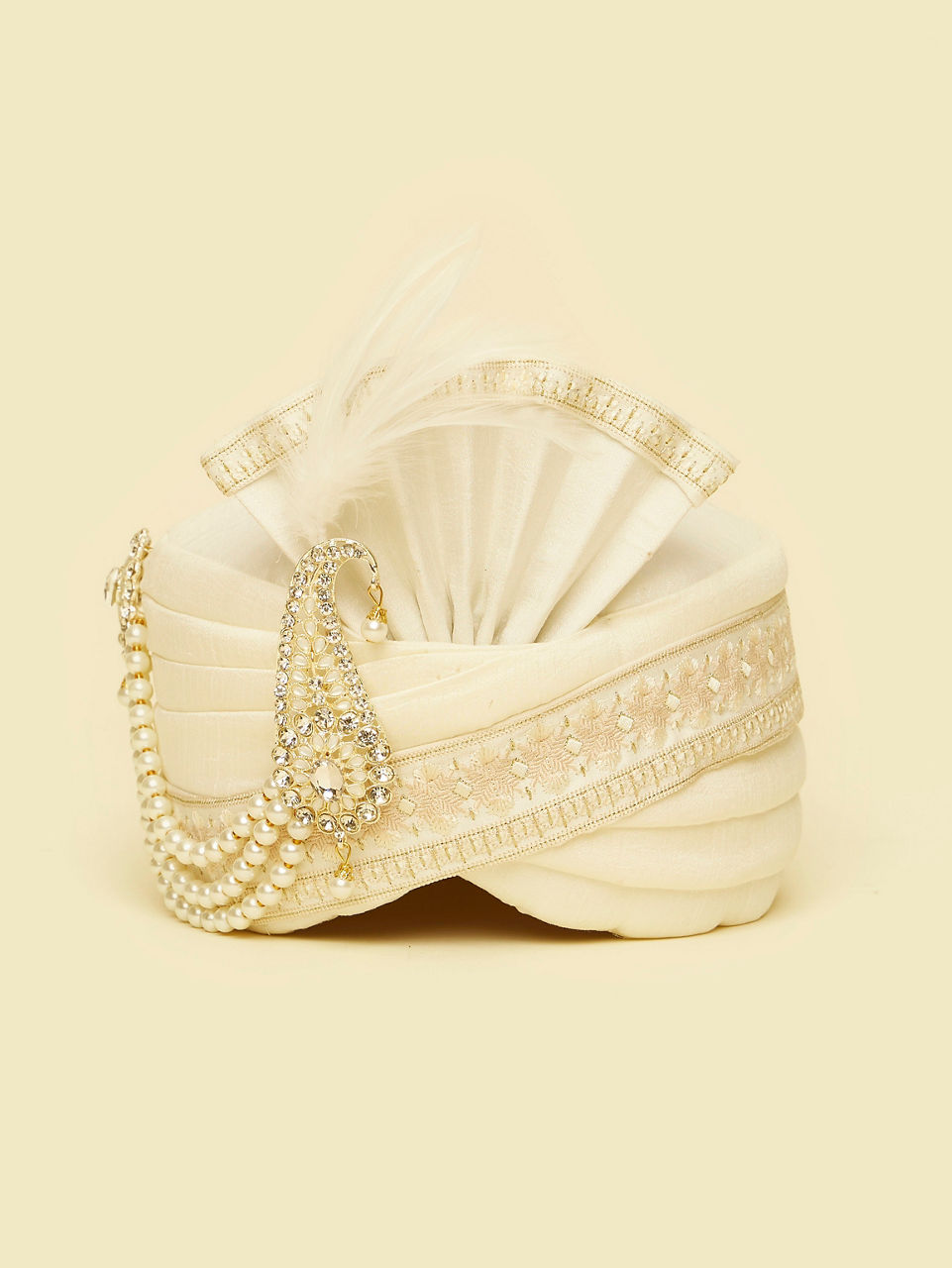 Manyavar Men Royal Cream Silk Safa