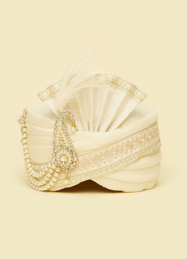 Manyavar Men Royal Cream Silk Safa