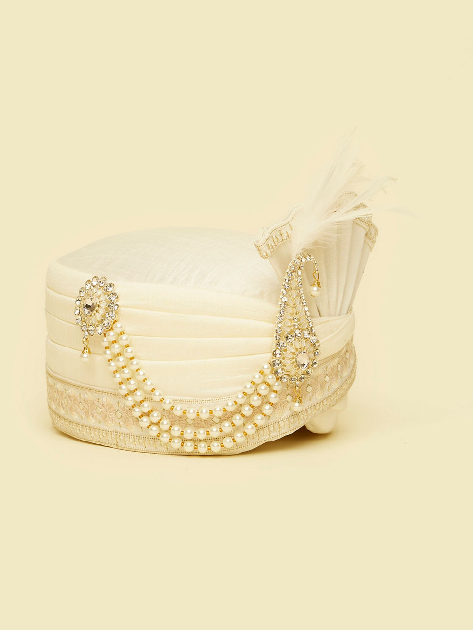 Manyavar Men Royal Cream Silk Safa