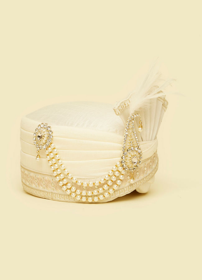 Manyavar Men Royal Cream Silk Safa