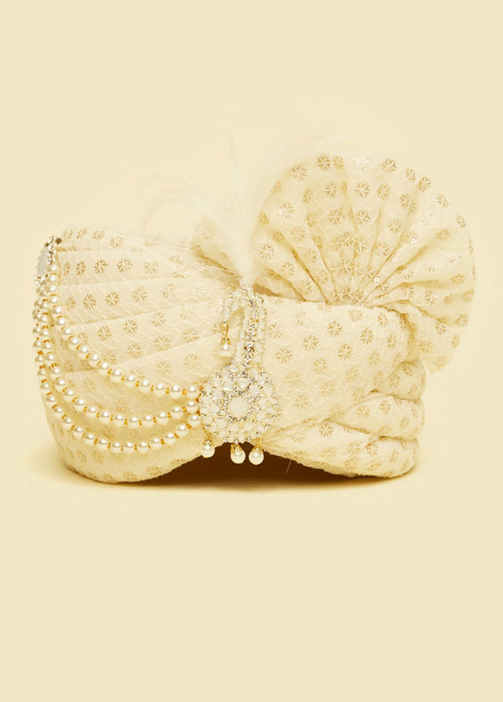 Manyavar Men Luxurious Georgette Cream Safa