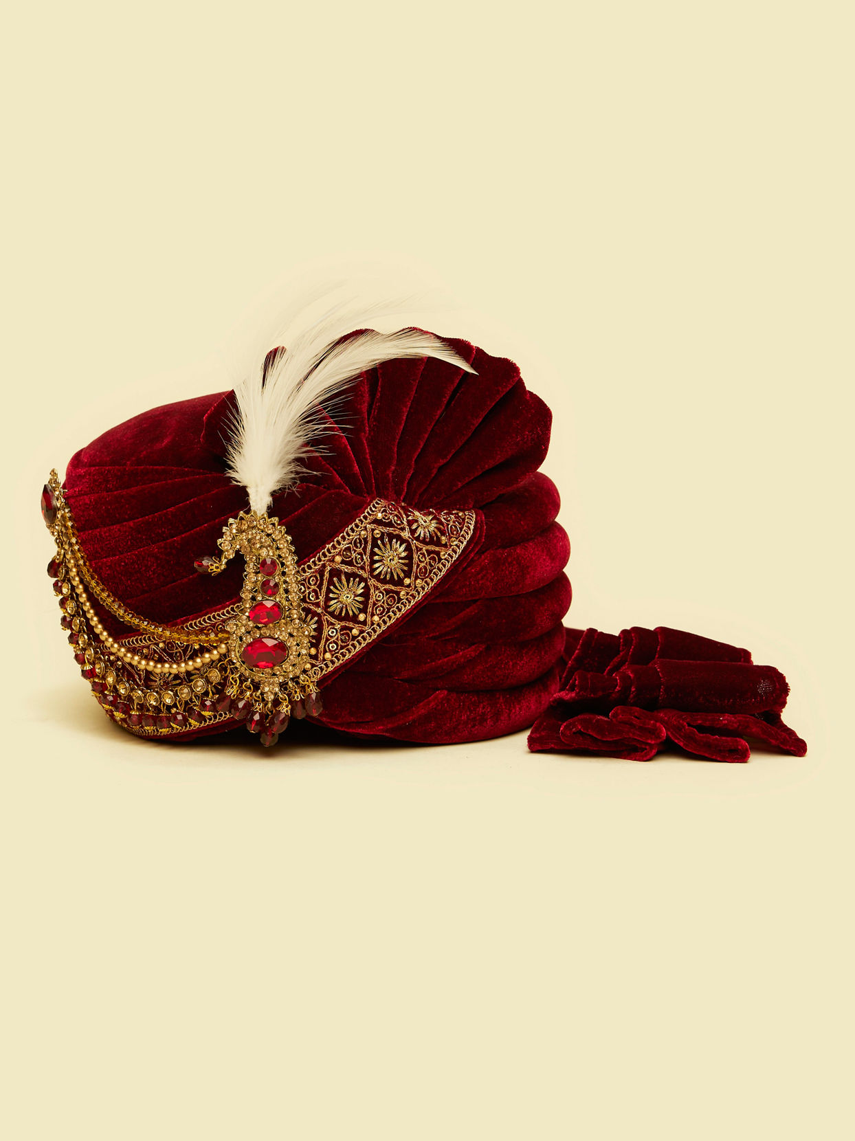 Manyavar Men Regal Maroon Velvet Safa