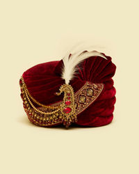 Manyavar Men Regal Maroon Velvet Safa