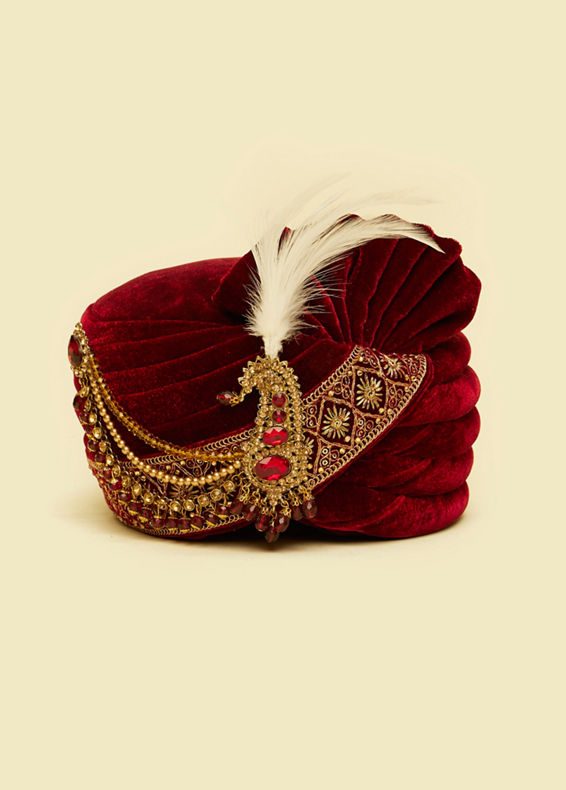 Manyavar Men Regal Maroon Velvet Safa