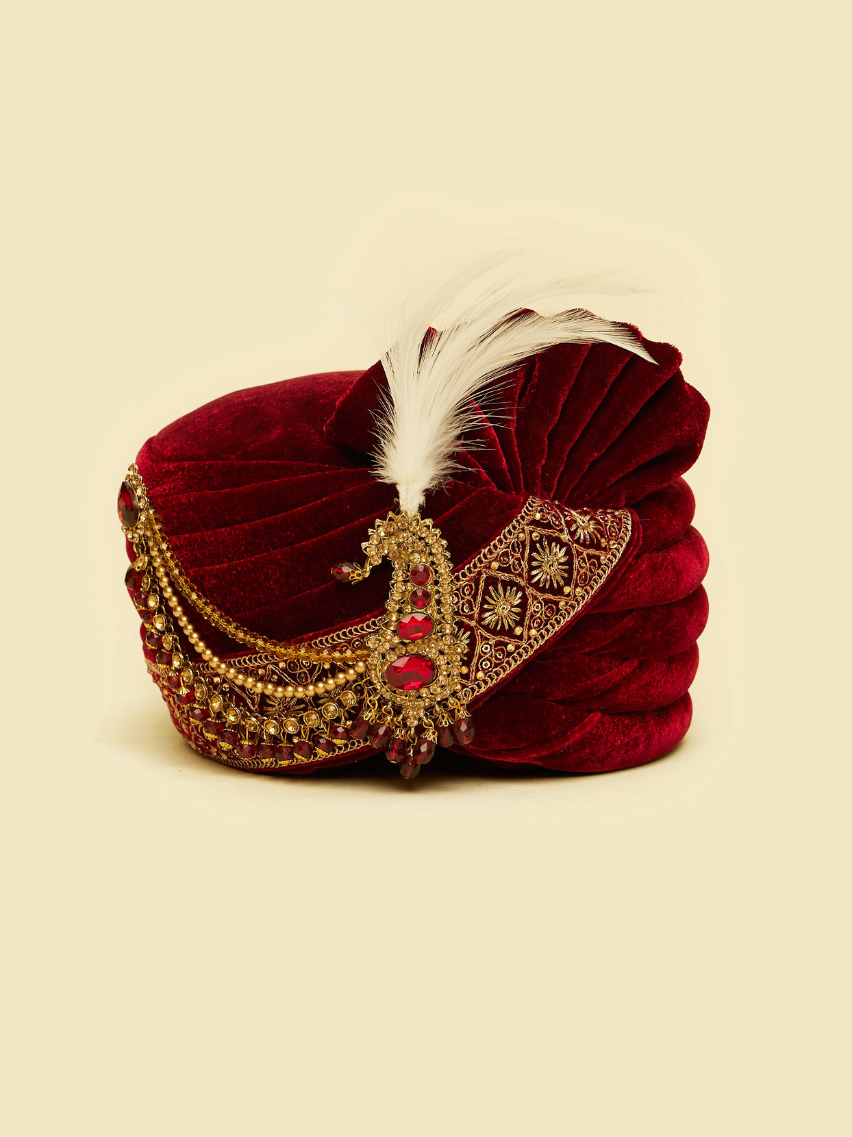 Manyavar Men Regal Maroon Velvet Safa