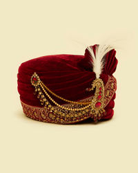 Manyavar Men Regal Maroon Velvet Safa