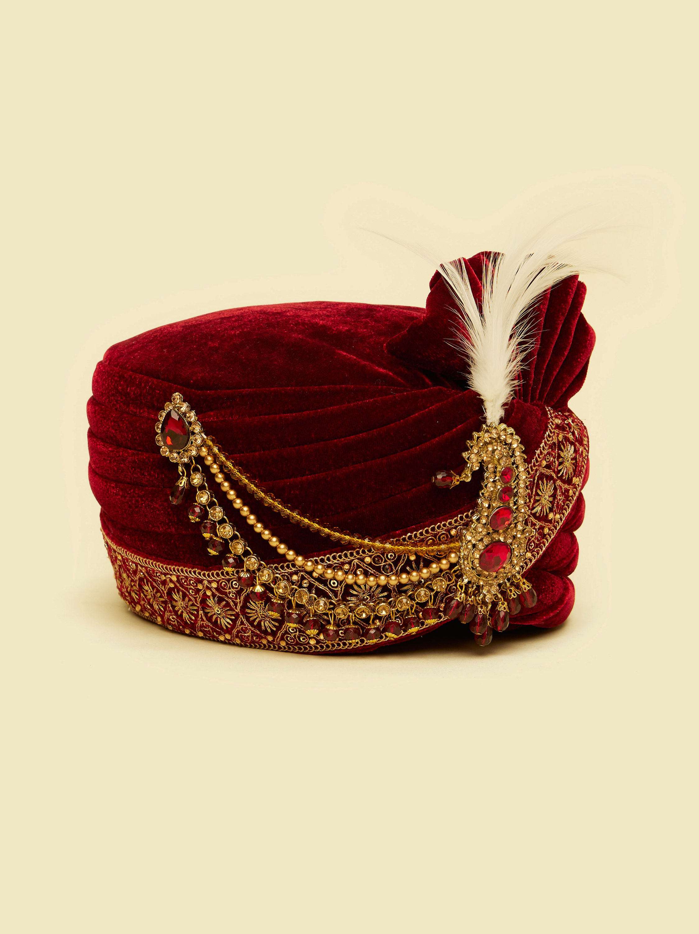 Manyavar Men Regal Maroon Velvet Safa