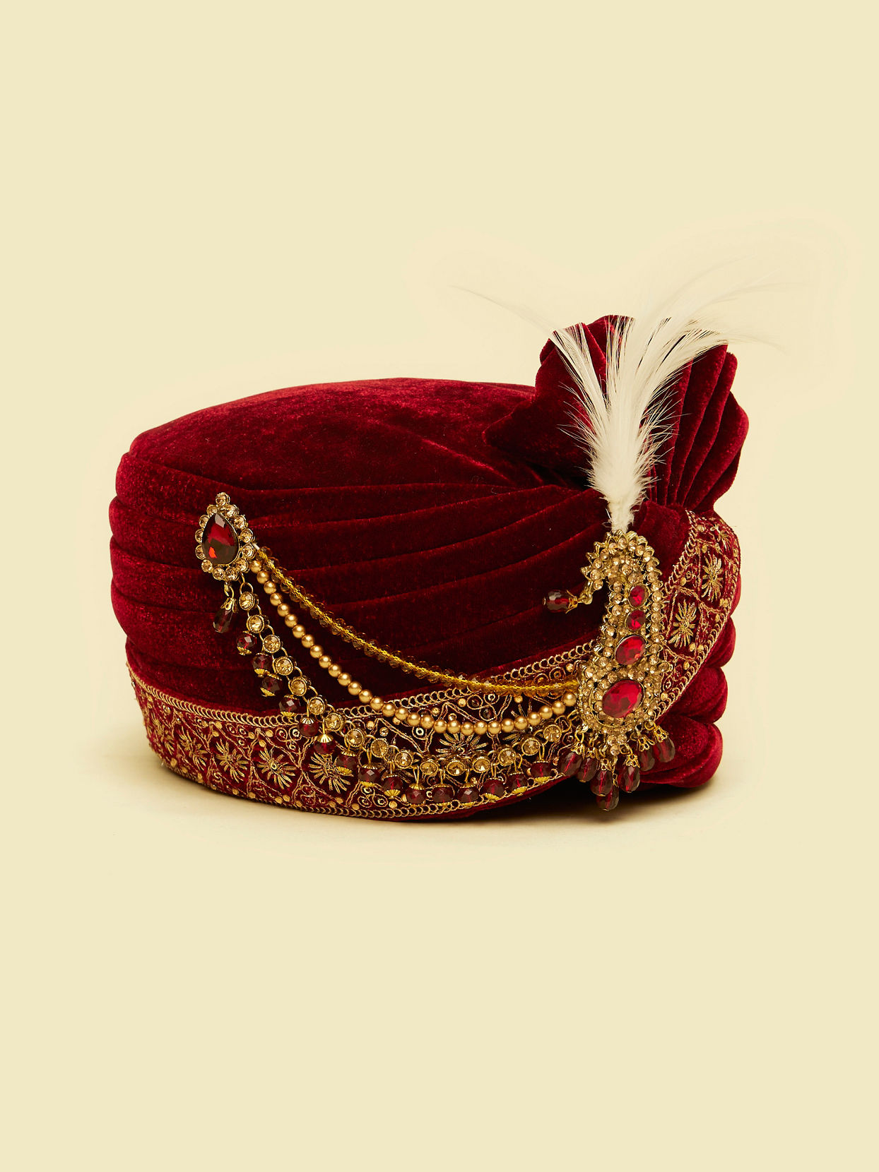 Manyavar Men Regal Maroon Velvet Safa