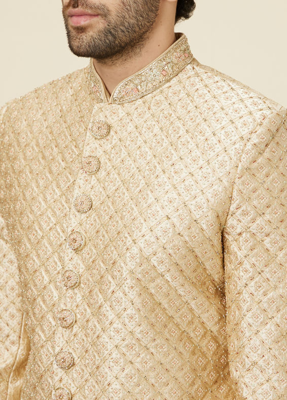 Manyavar Men Antique Gold Stone Work Sherwani Set