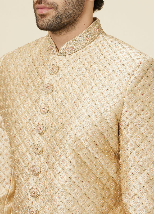 alt message - Manyavar Men Antique Gold Stone Work Sherwani Set image number 1