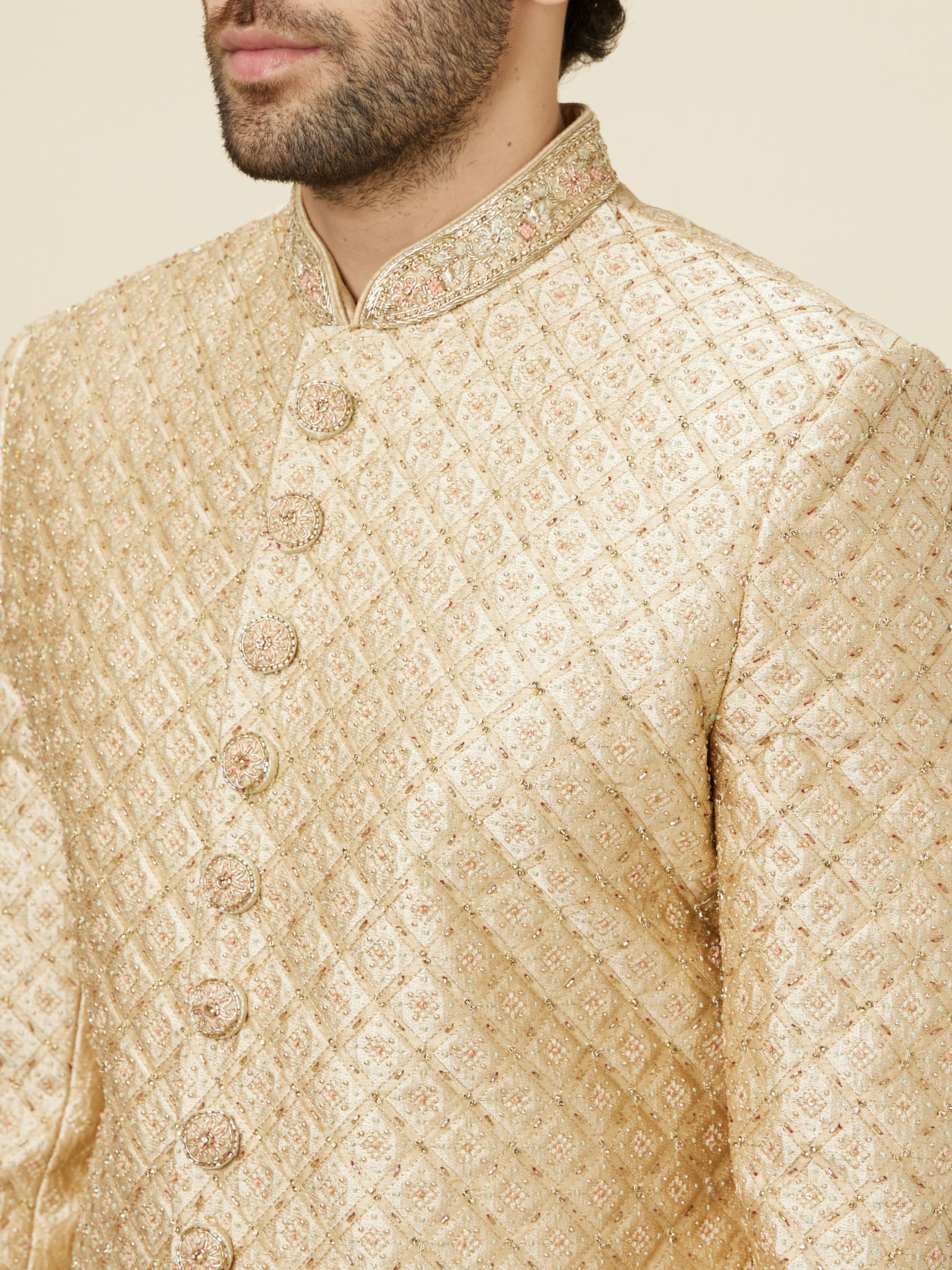 Manyavar Men Antique Gold Stone Work Sherwani Set