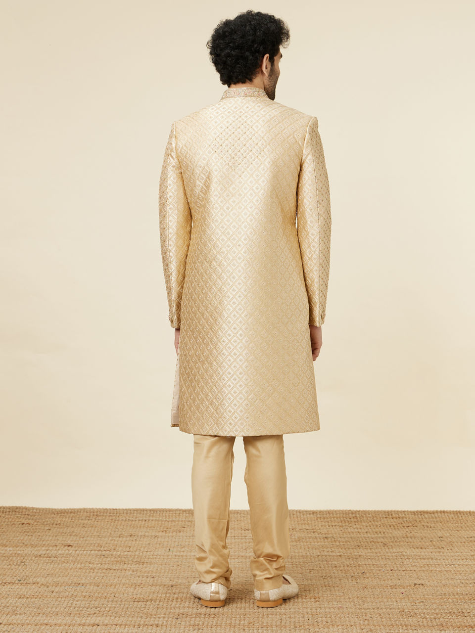 Manyavar Men Antique Gold Stone Work Sherwani Set