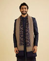 Manyavar Men Indigo Blue Floral Vine Patterned Shawl with Intricate Borders