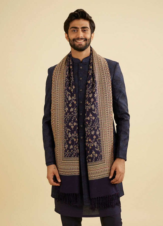 Manyavar Men Regal Blue Shawl image number 0