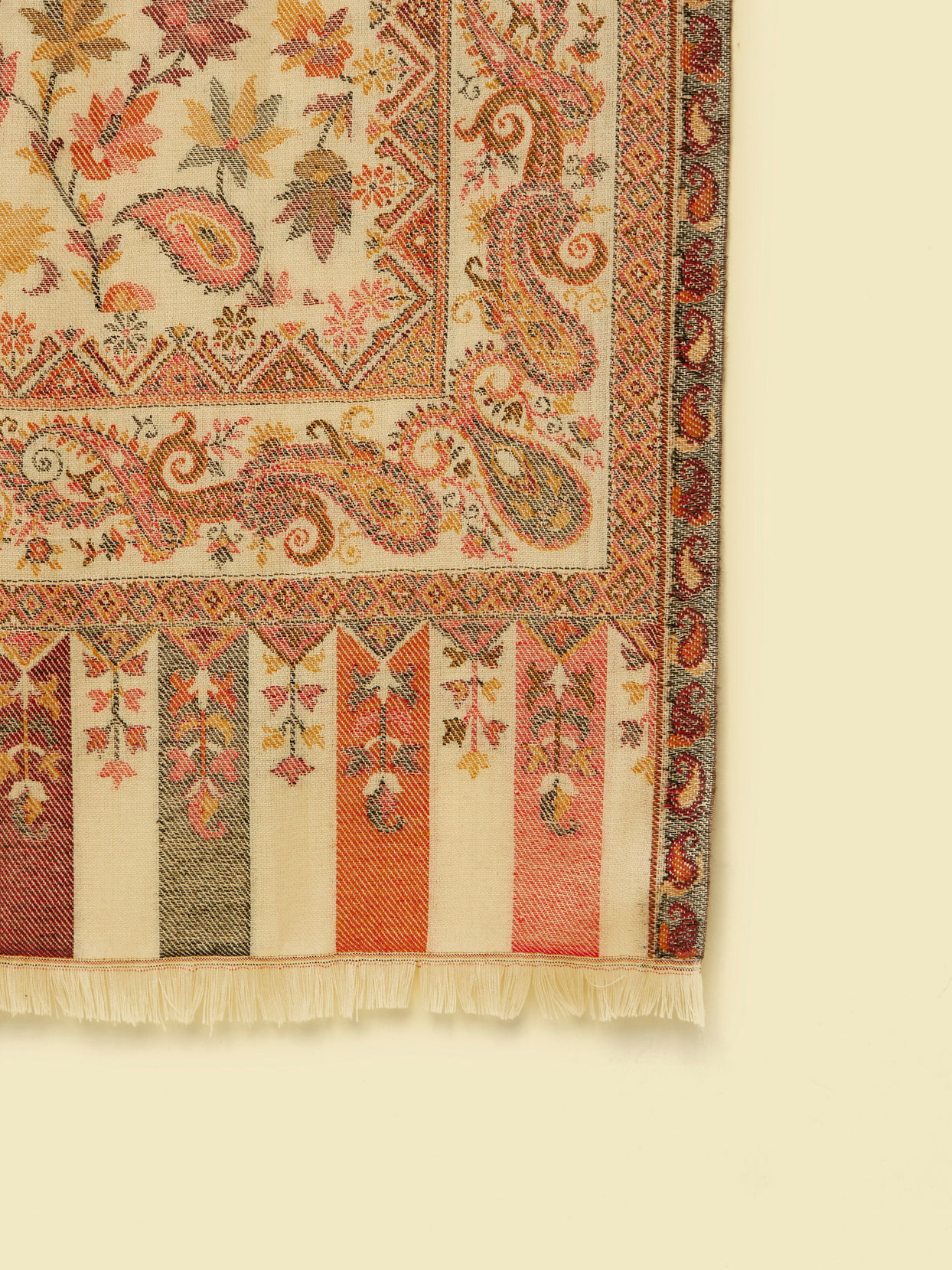 Manyavar Men Artfully Woven Viscose Shawl in Cream and Multi-Colored Design