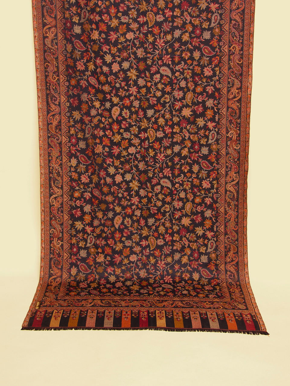 Manyavar Men Navy Blue Floral Vine Patterned Shawl with Paisley And Maple Leaf Motifs