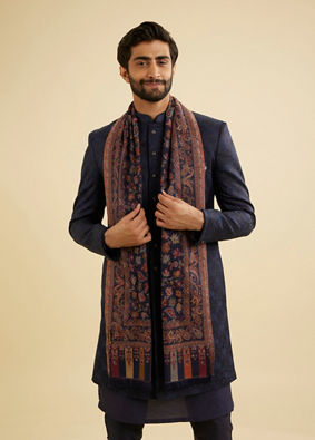 Manyavar Men Dark Blue Men's Shawl - Accessories