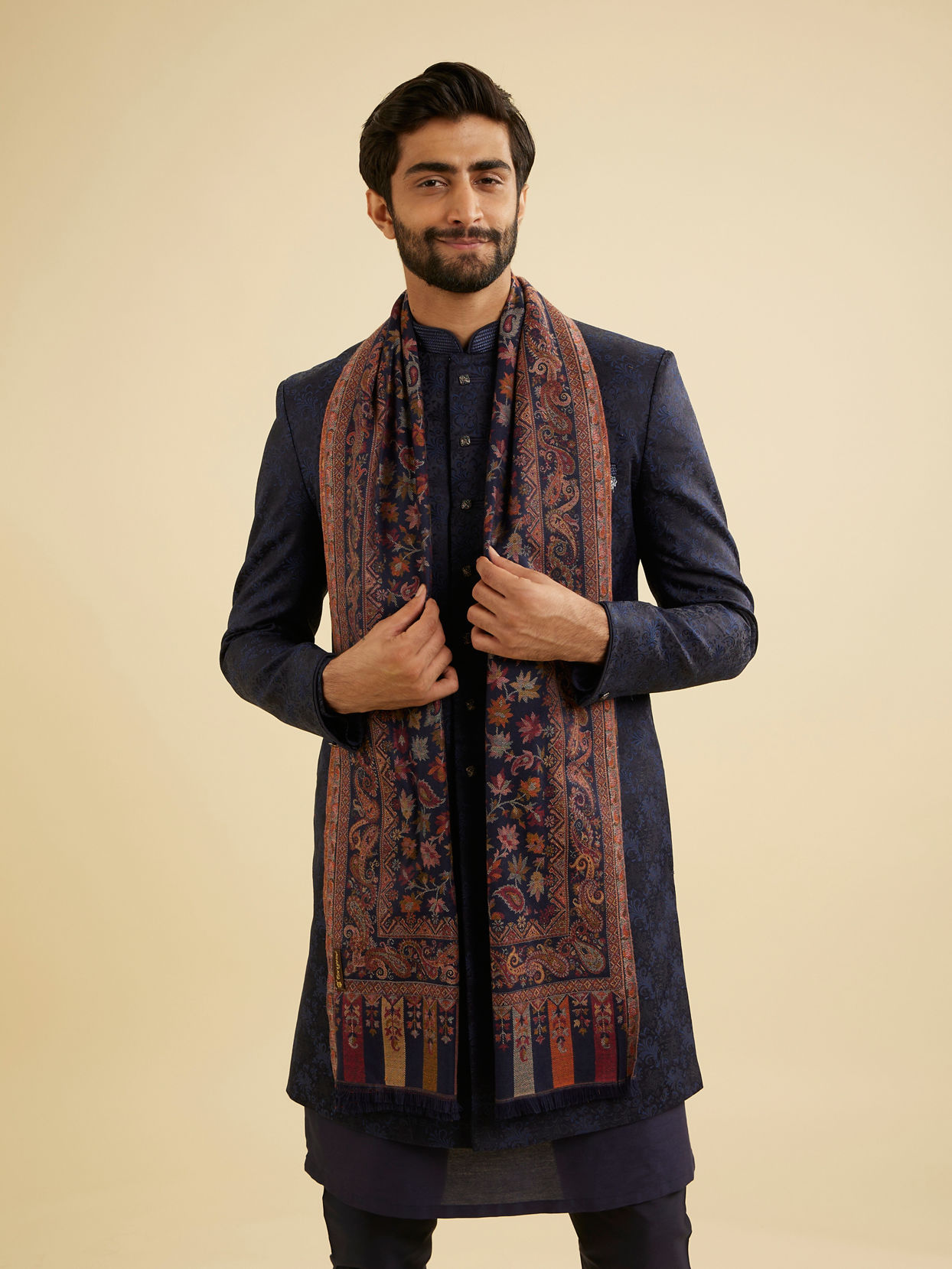 Manyavar Men Dark Blue Men's Shawl - Accessories image number 0