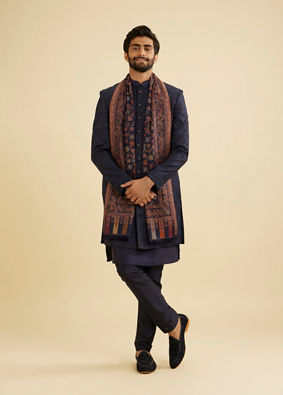 Manyavar Men Dark Blue Men's Shawl - Accessories image number 1