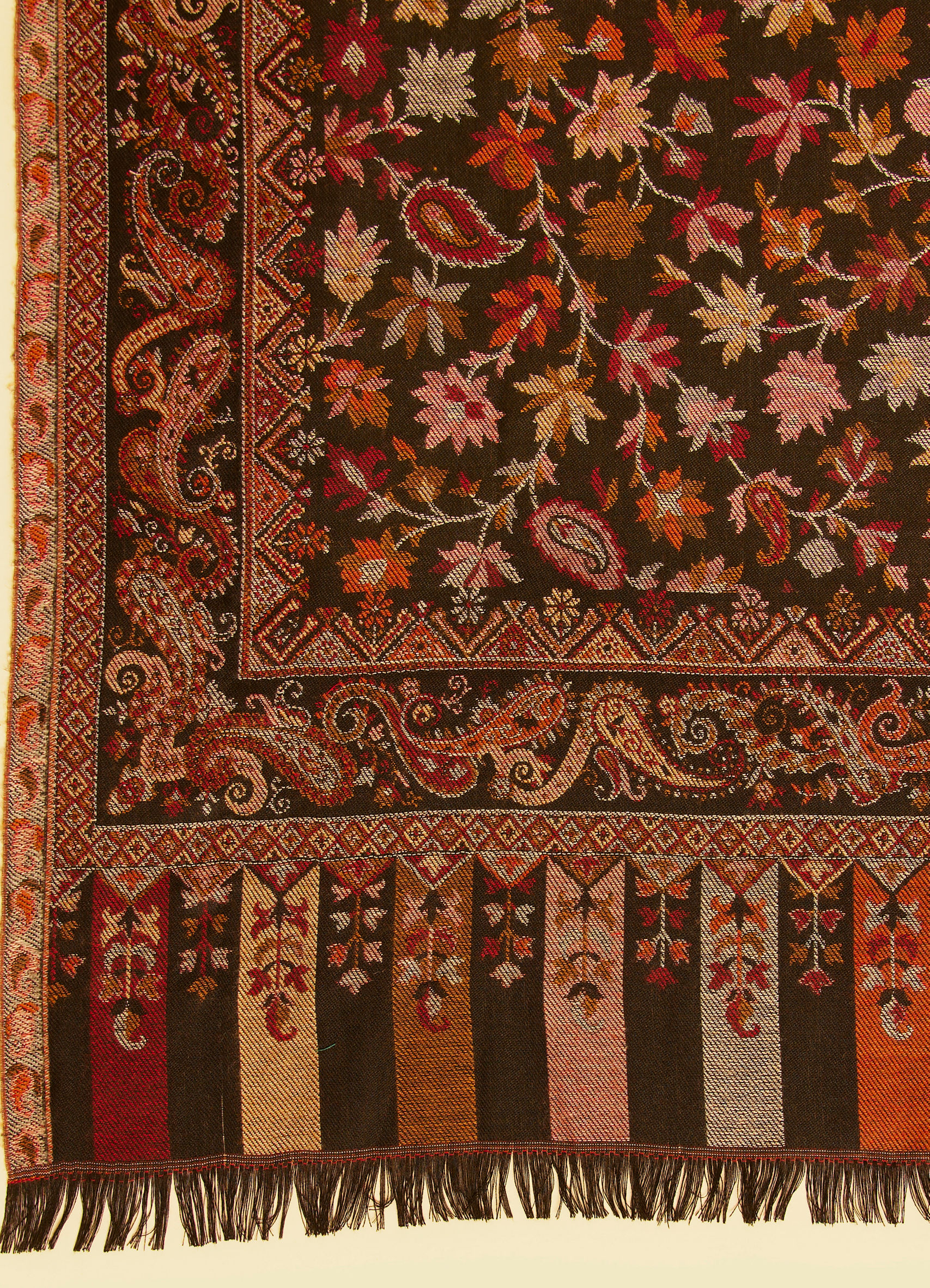 Buy Ebony Black Floral Vine Patterned Shawl with Paisley And Maple