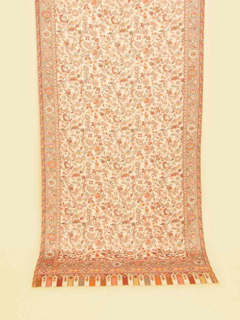 Manyavar Men Cream White Floral Vine Patterned Shawl with Paisley Motifs