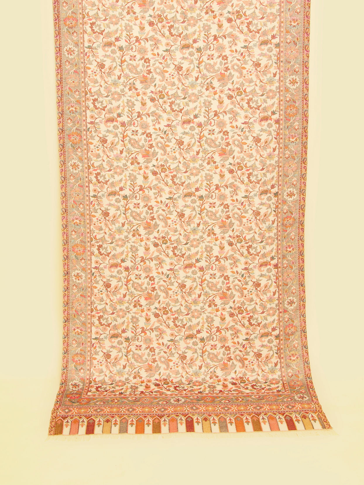 Manyavar Men Cream White Floral Vine Patterned Shawl with Paisley Motifs