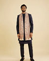 Manyavar Men Cream White Floral Vine Patterned Shawl with Paisley Motifs